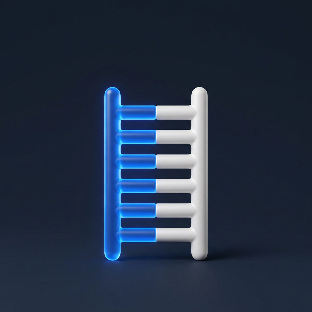 Échelle lumineuse dont une colonne bleue fait face à une colonne blanche, sur fond nuit